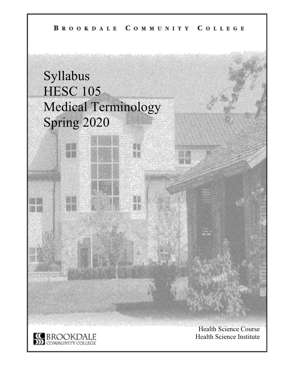 Syllabus HESC 105 Medical Terminology Spring 2020