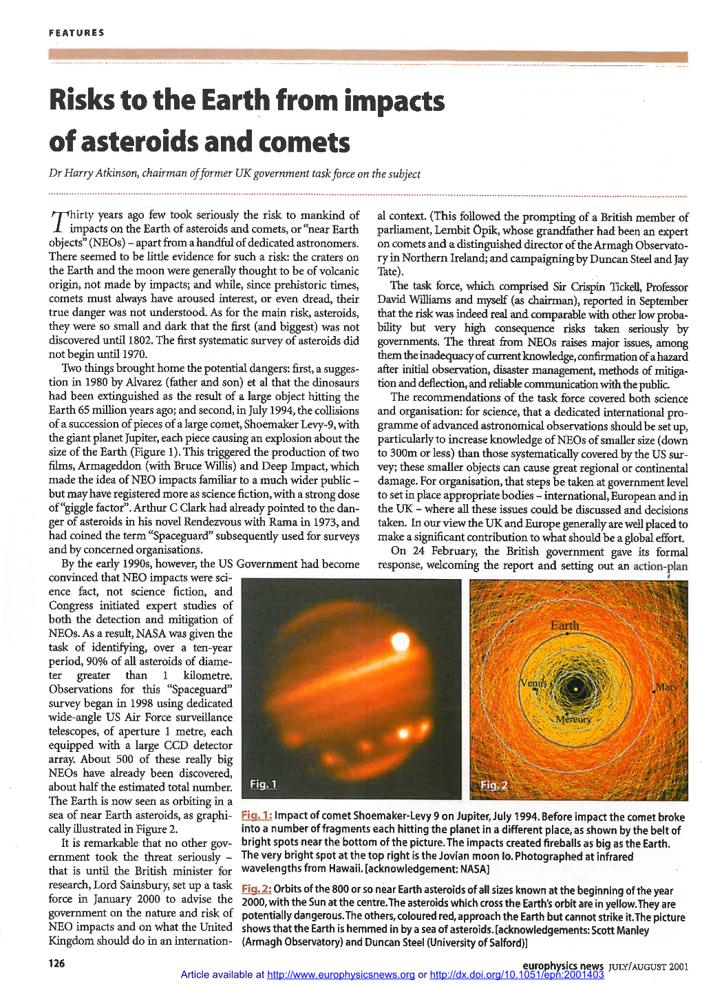 Risks to the Earth from Impacts of Asteroids and Comets