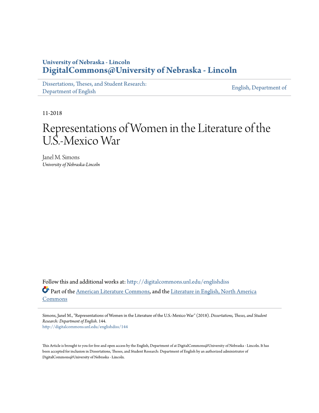 Representations of Women in the Literature of the U.S.-Mexico War Janel M