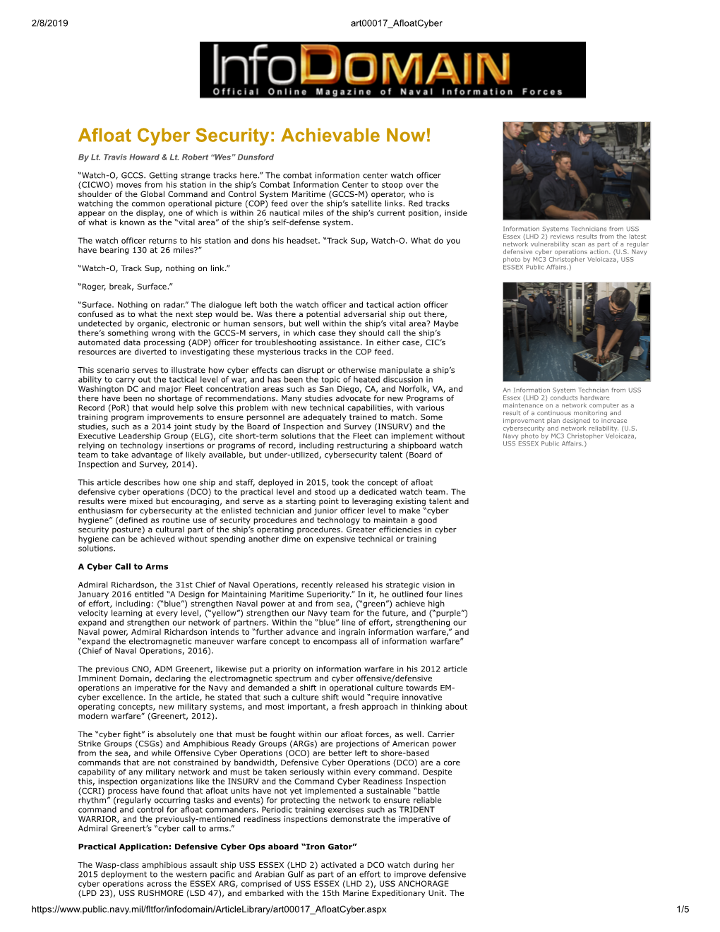 Afloat Cyber Security: Achievable Now! by Lt