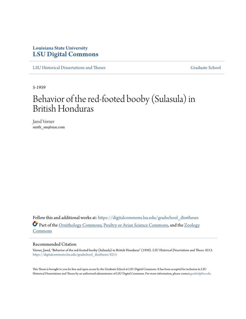 Behavior of the Red-Footed Booby (Sulasula) in British Honduras Jared Verner Smith Sm@Mac.Com