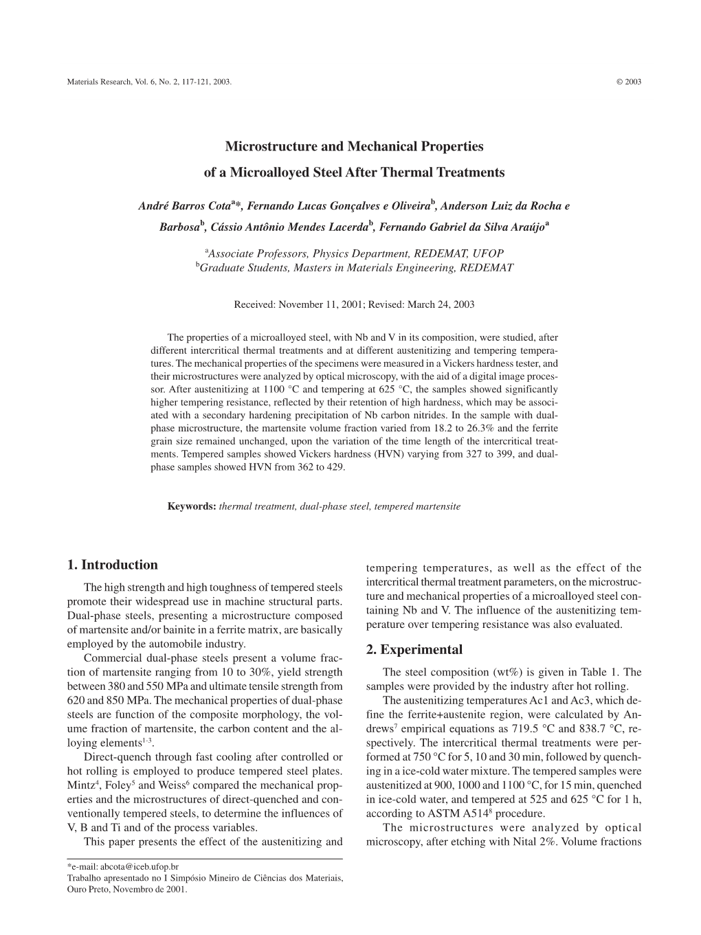 Microstructure and Mechanical Properties of a Microalloyed Steel After Thermal Treatments