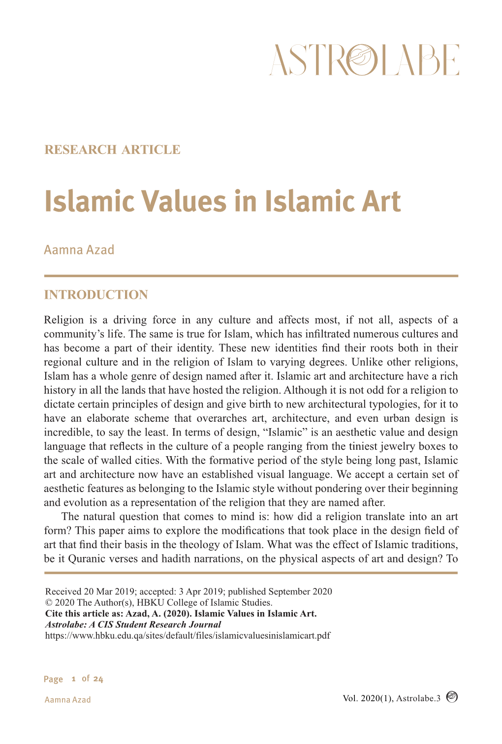 Islamic Values in Islamic Art