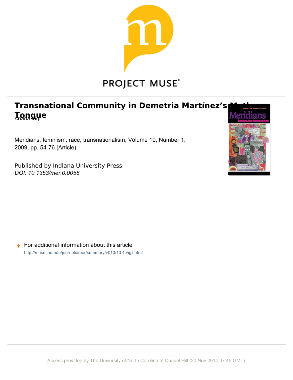 Transnational Community in Demetria Martínezʼs