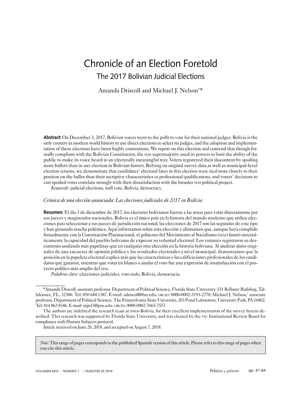 Chronicle of an Election Foretold the 2017 Bolivian Judicial Elections