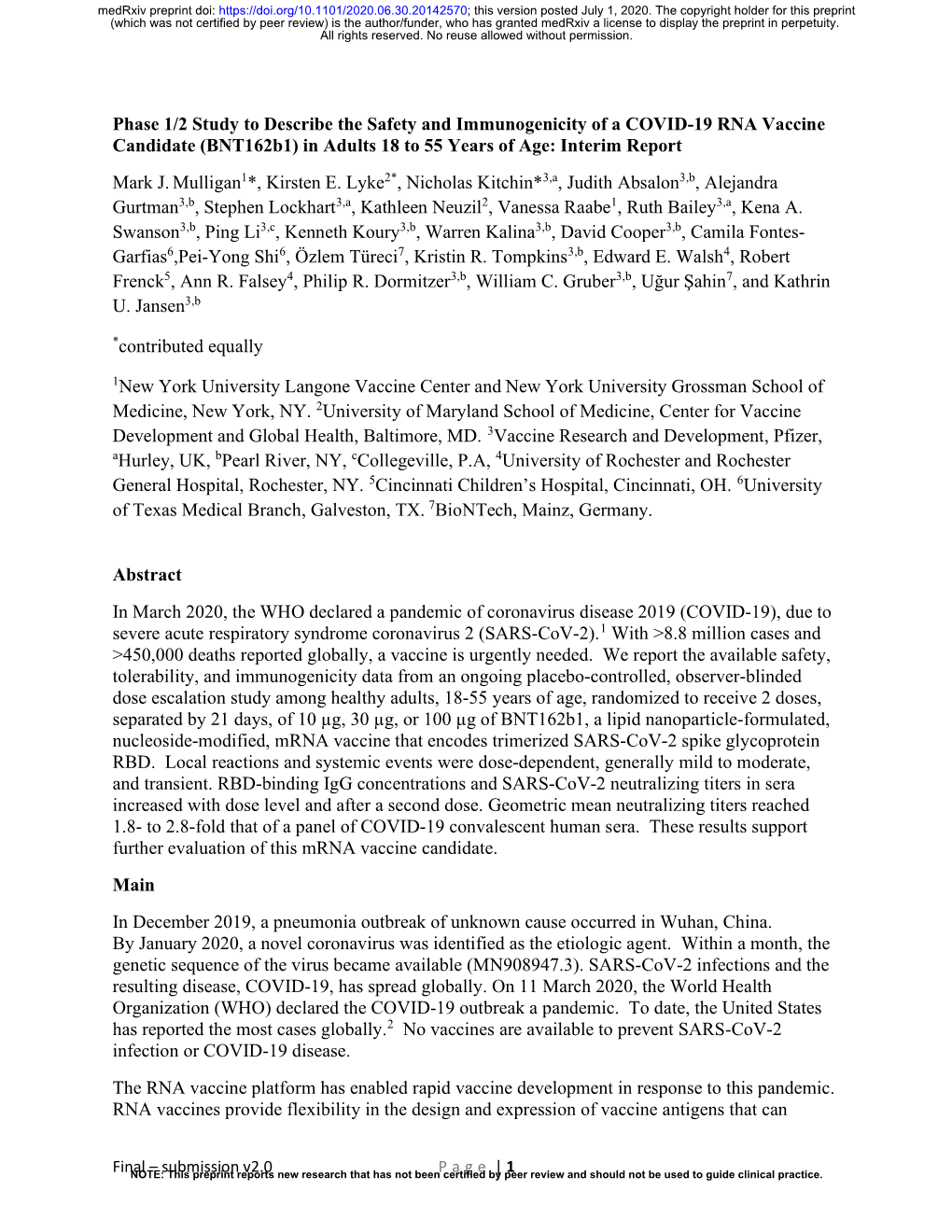 Mrna Vaccine Candidates