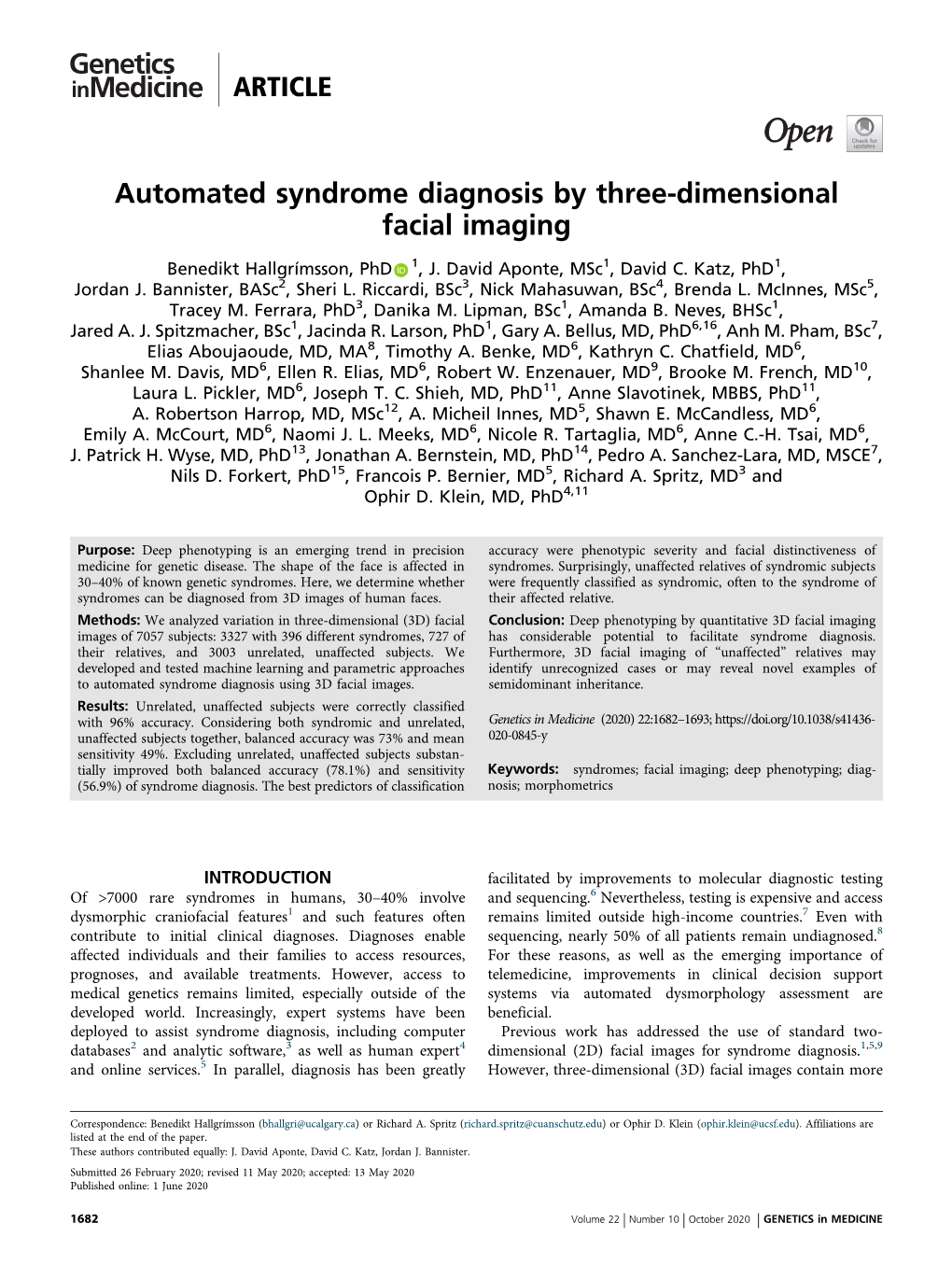Automated Syndrome Diagnosis by Three-Dimensional Facial Imaging