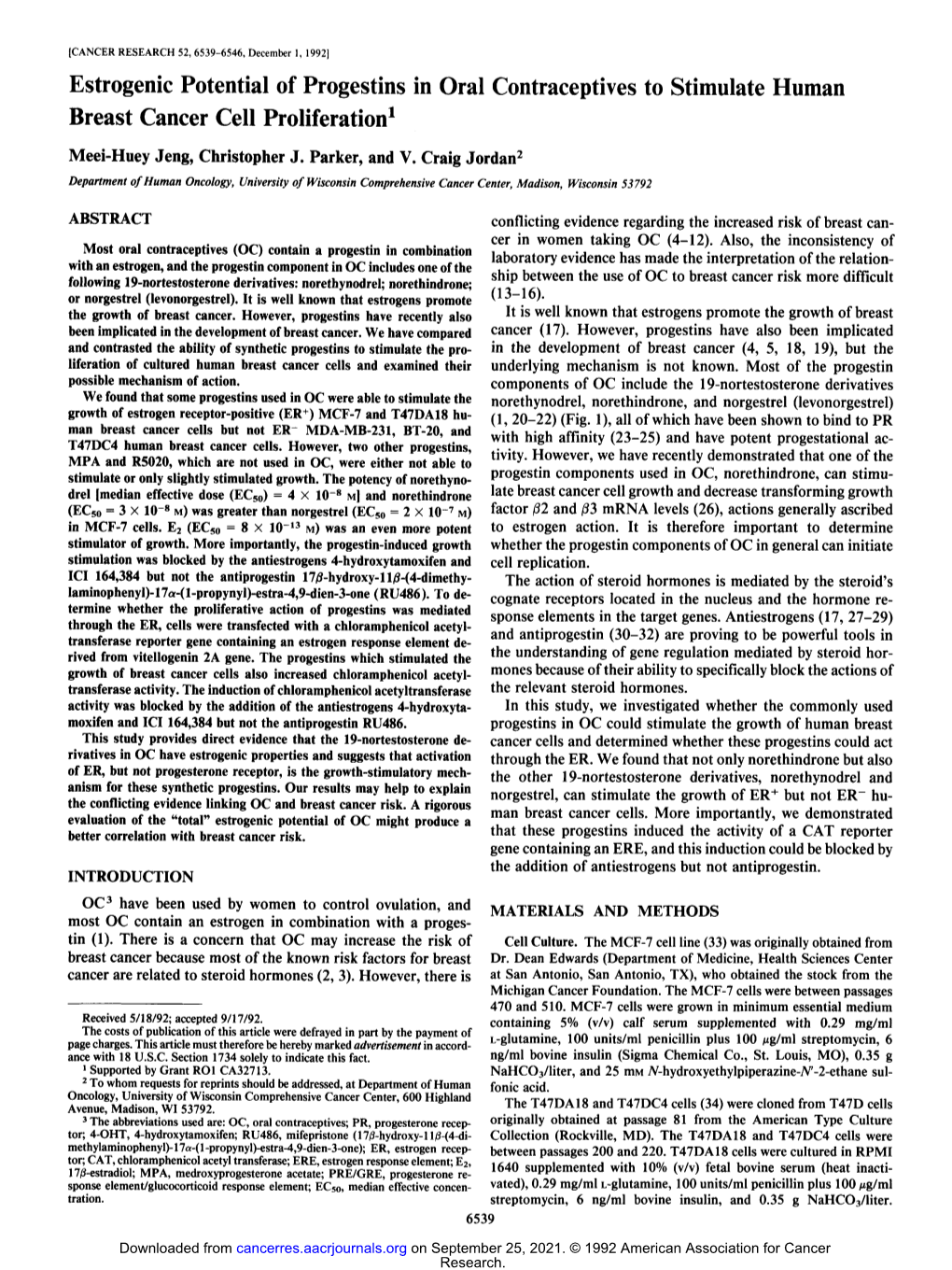 Estrogenic Potential of Progestins in Oral Contraceptives to Stimulate Human Breast Cancer Cell Proliferation 1