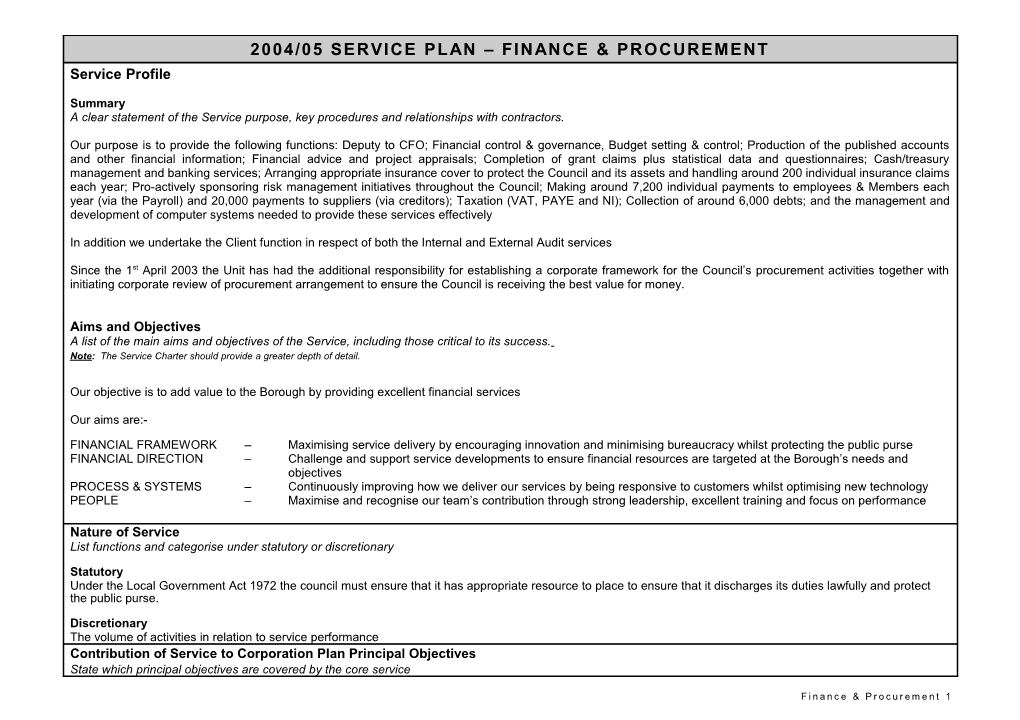 2004/05 SERVICE PLAN (Insert Name of Service)