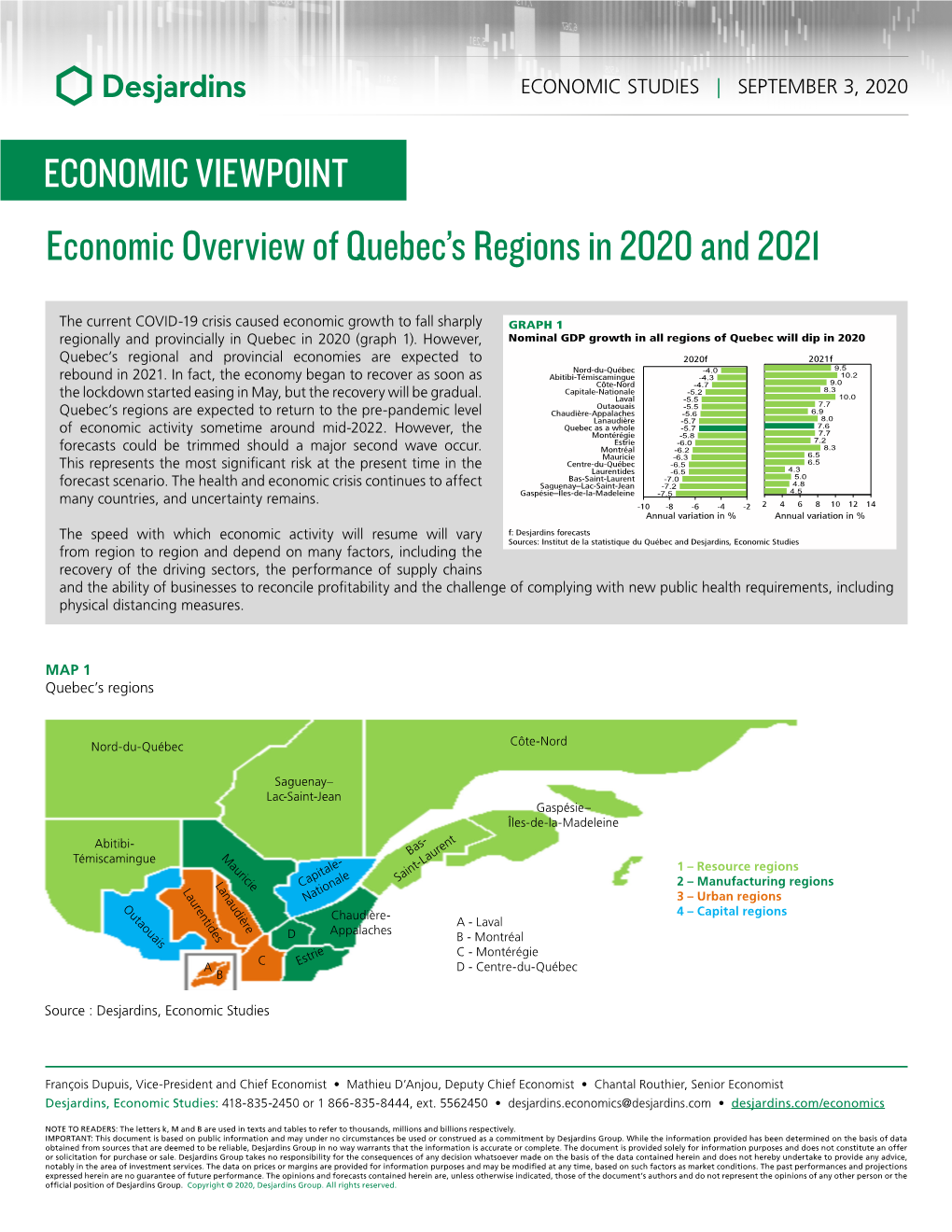 Economic Overview of Quebec's Regions in 2020 and 2021
