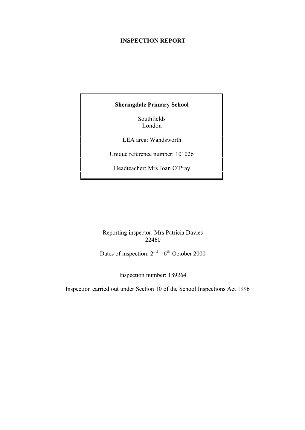 INSPECTION REPORT Sheringdale Primary School Southfields London