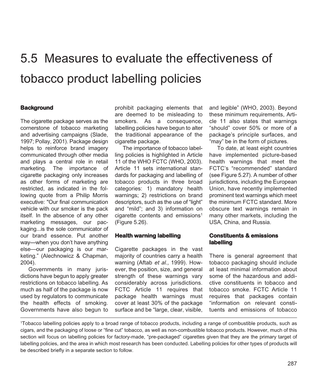 5.5 Measures to Evaluate the Effectiveness of Tobacco Product Labelling Policies