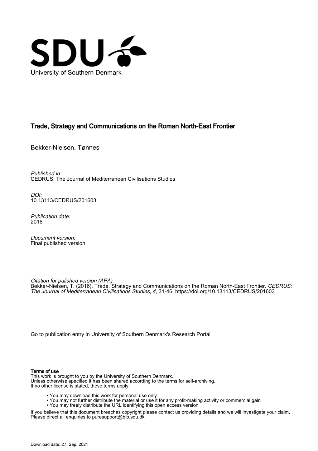 University of Southern Denmark Trade, Strategy and Communications On