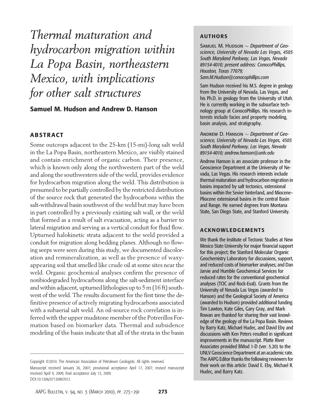 Thermal Maturation and Hydrocarbon Migration Within La Popa Basin