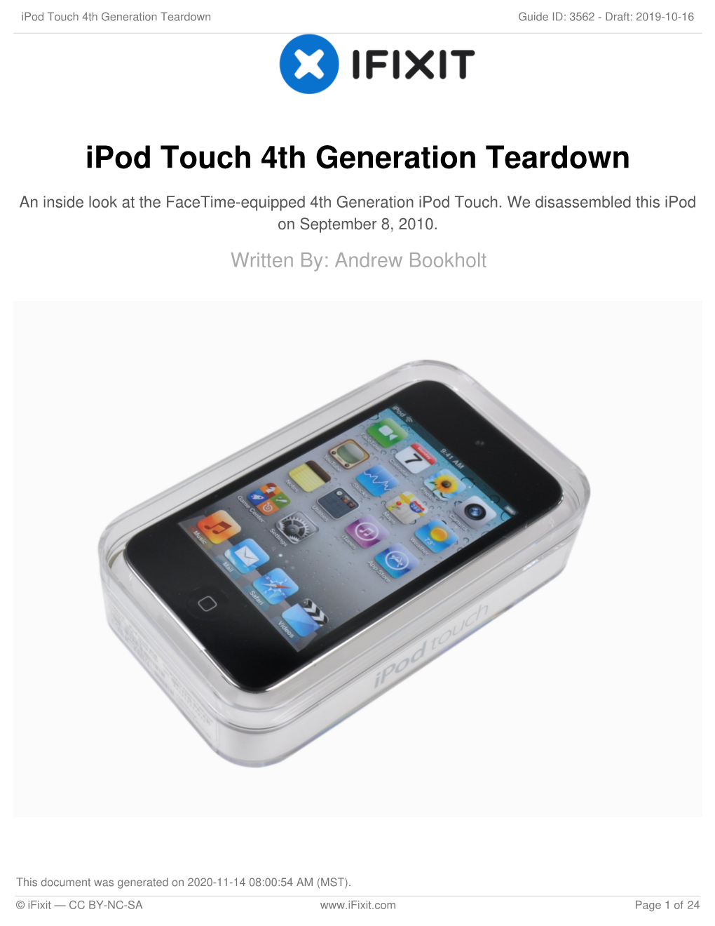 Ipod Touch 4Th Generation Teardown Guide ID: 3562 - Draft: 2019-10-16