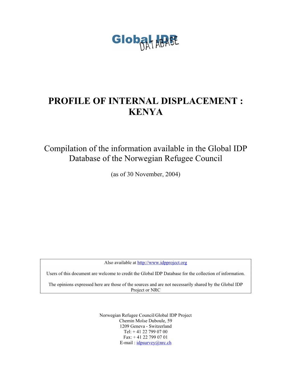 Profile of Internal Displacement : Kenya