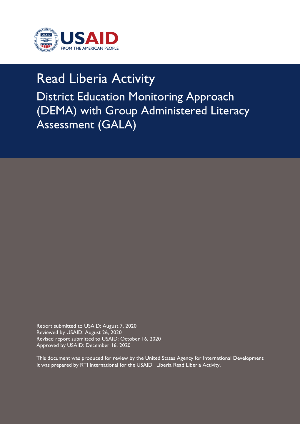 USAID Read Liberia Activity Report on District Education Monitoring