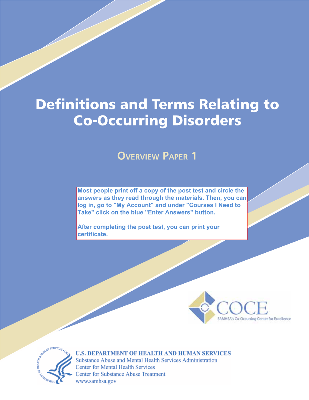 Definitions and Terms Relating to Co-Occurring Disorders