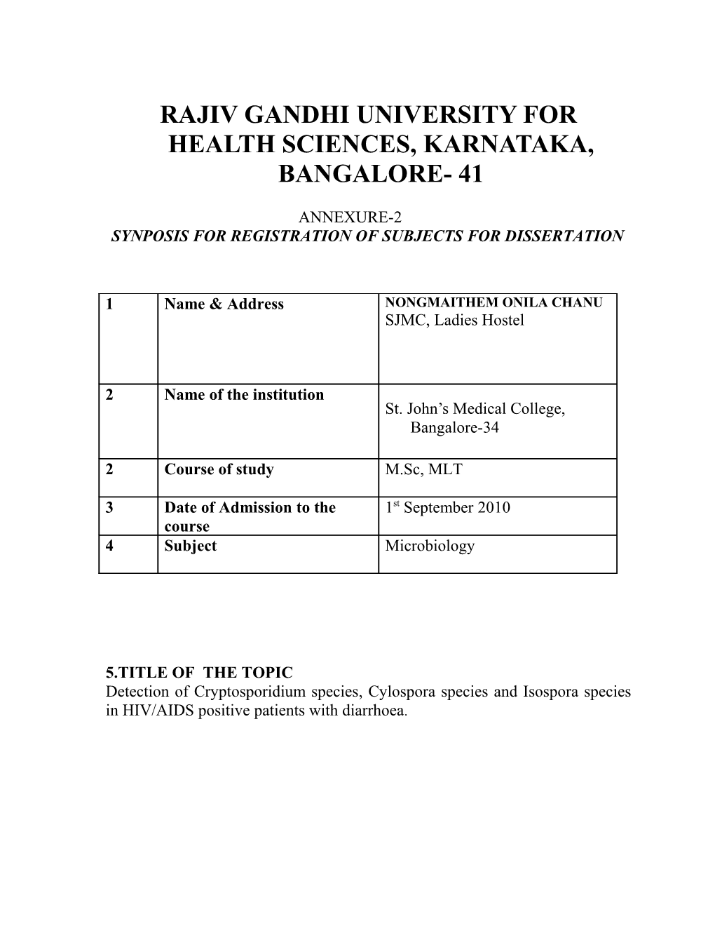 Rajiv Gandhi University for Health Sciences, Karnataka, Bangalore- 41