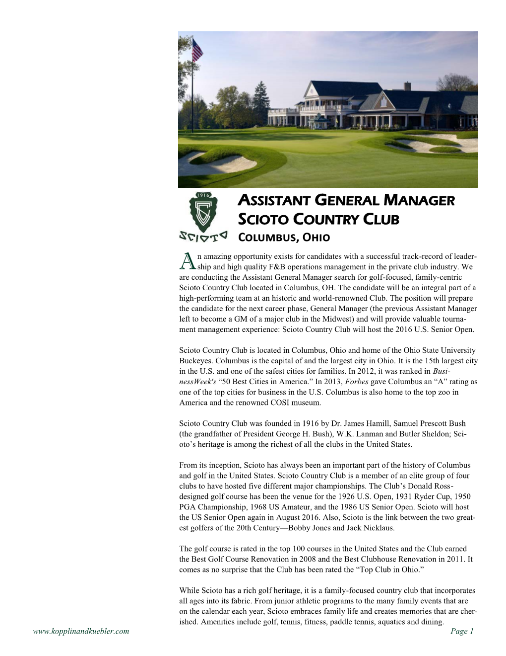 Assistant General Manager Scioto Country Club