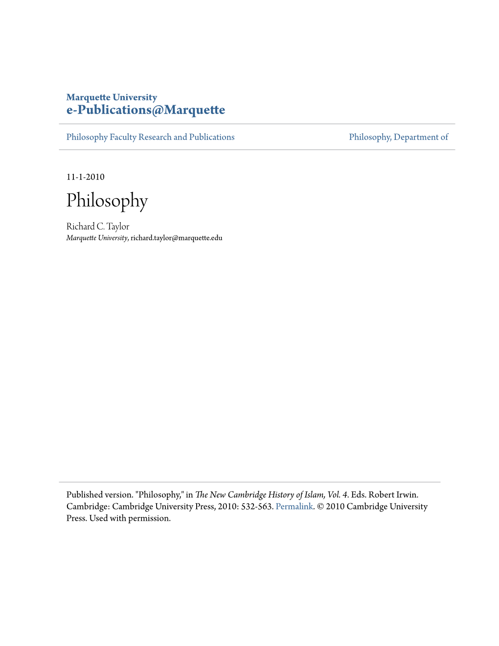 Philosophy Faculty Research and Publications Philosophy, Department Of