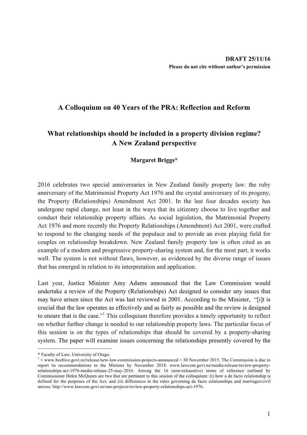A Colloquium on 40 Years of the PRA: Reflection and Reform What Relationships Should Be Included in a Property Division Regime?