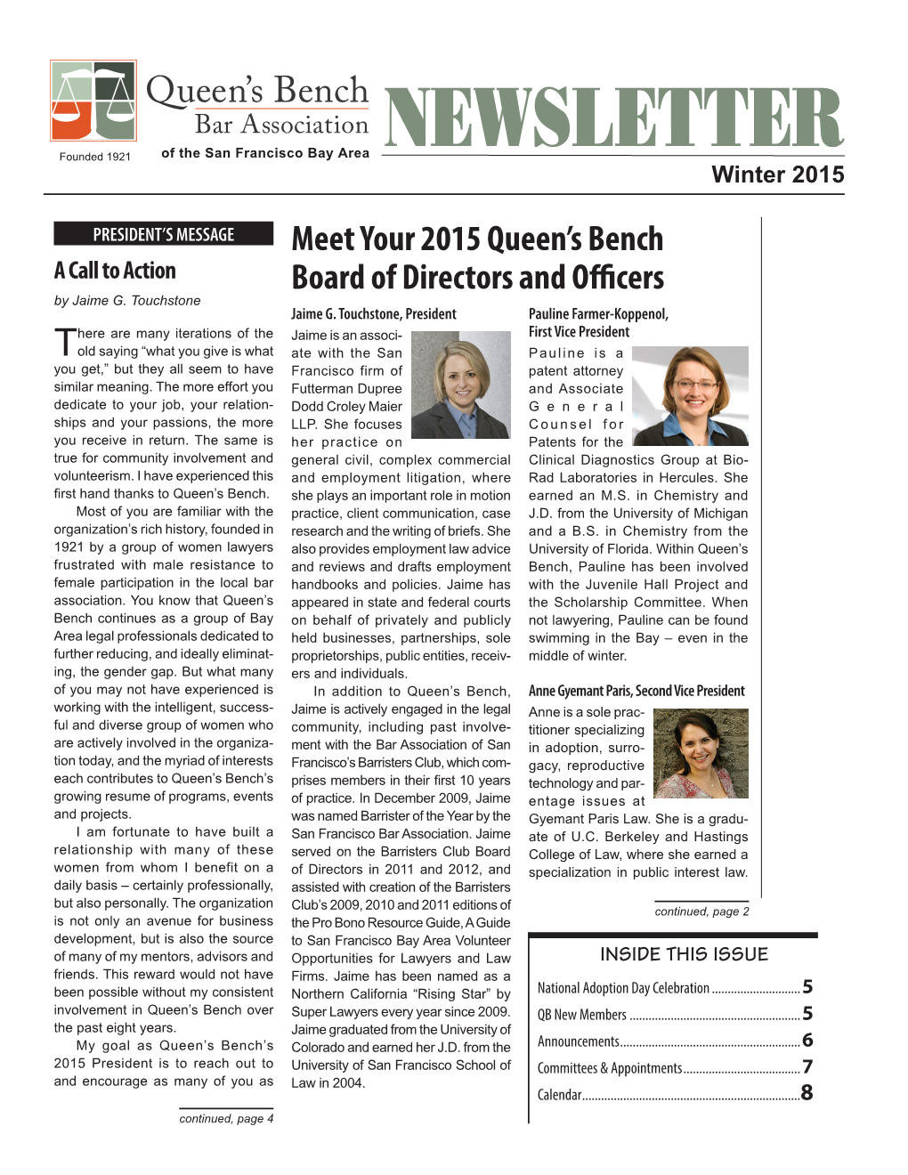 Meet Your 2015 Queen's Bench Board of Directors and Officers