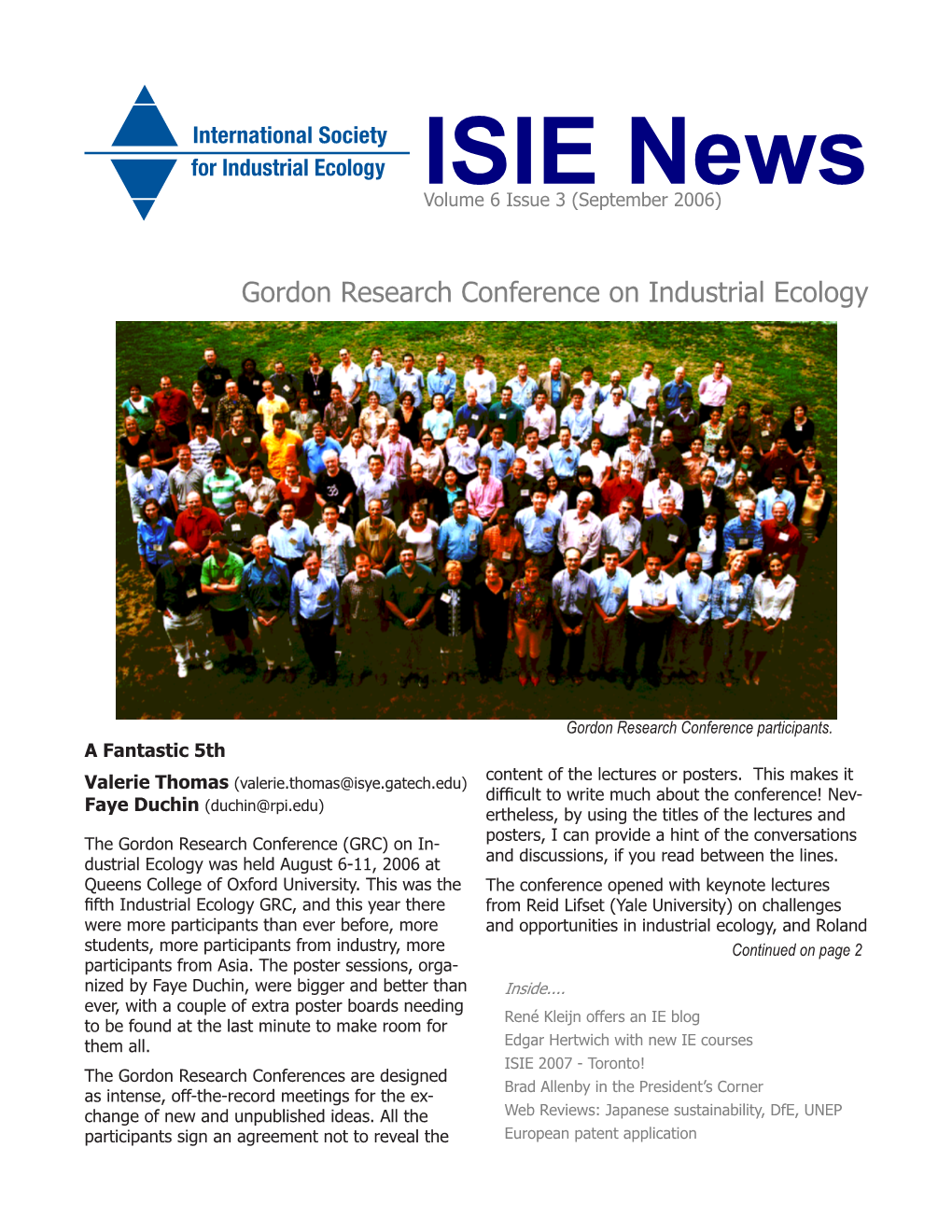 ISIE News Volume 6 Issue 3 (September 2006)
