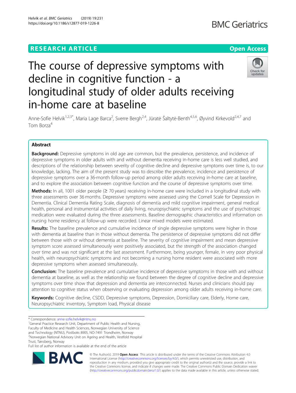 The Course of Depressive Symptoms with Decline In