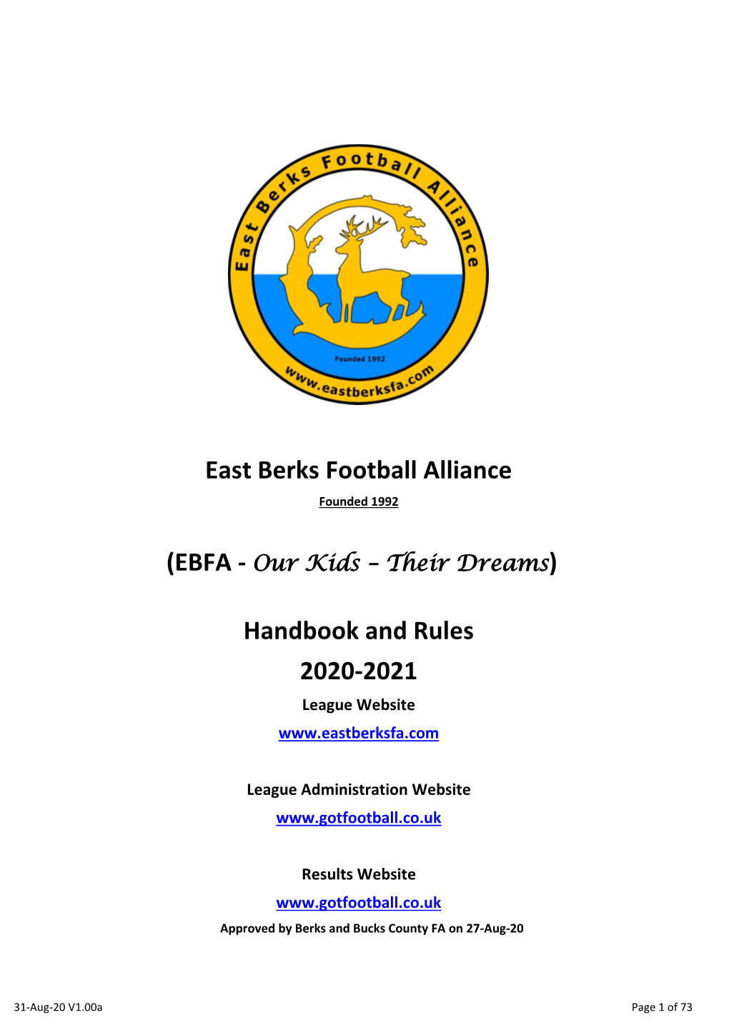 East Berks Football Alliance Handbook and Rules 2020-2021