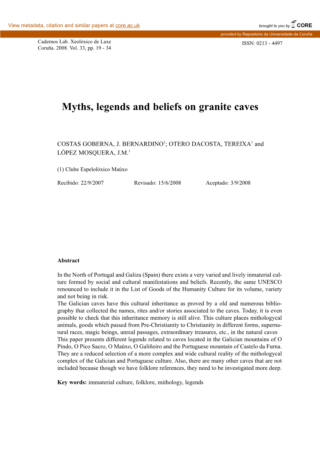 Myths, Legends and Beliefs on Granite Caves