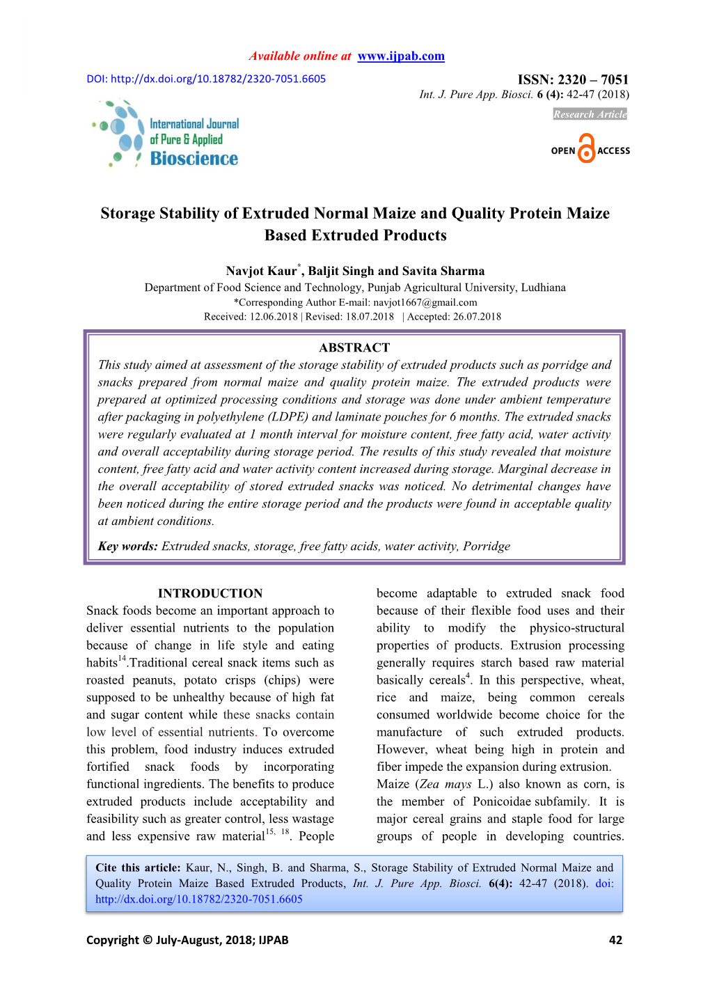 Storage Stability of Extruded Normal Maize and Quality Protein Maize Based Extruded Products