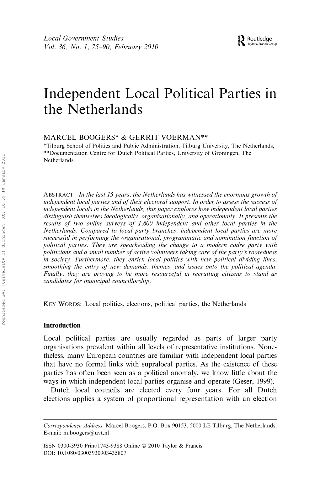 Independent Local Political Parties in the Netherlands