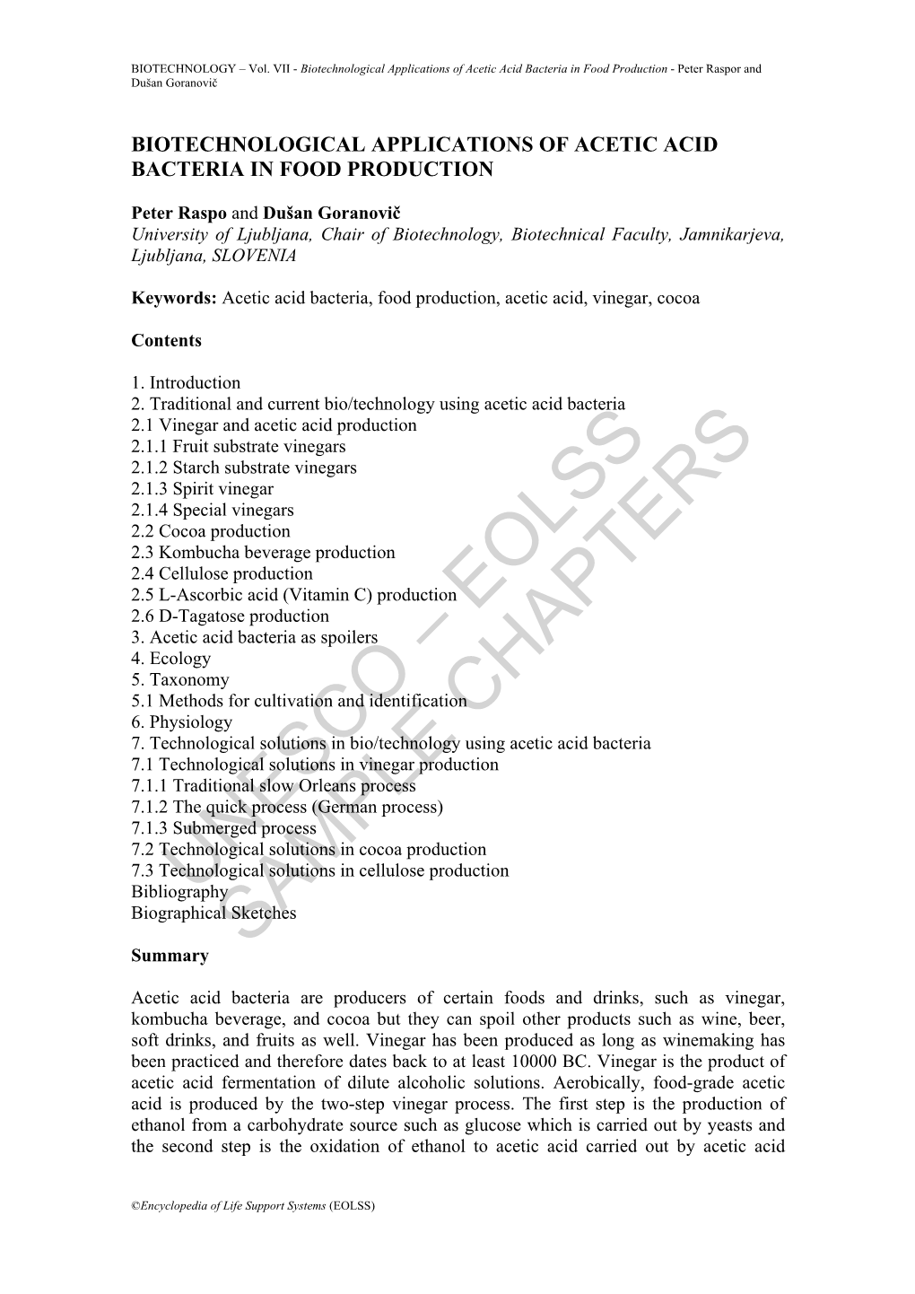 Biotechnological Applications of Acetic Acid Bacteria in Food Production - Peter Raspor and Dušan Goranovič