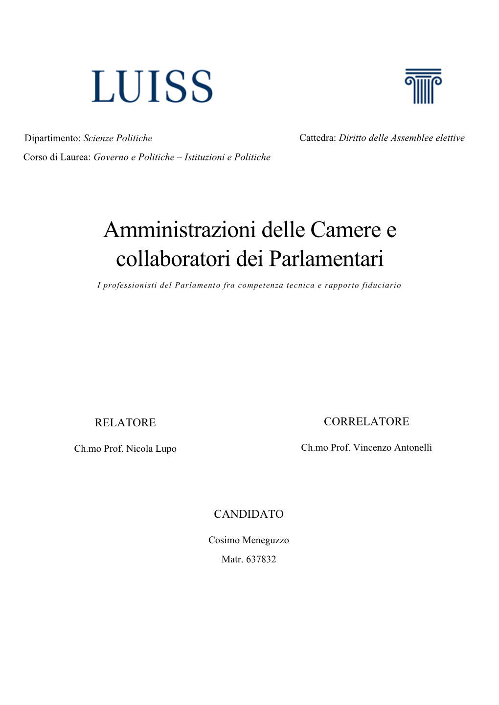 Amministrazioni Delle Camere E Collaboratori Dei Parlamentari