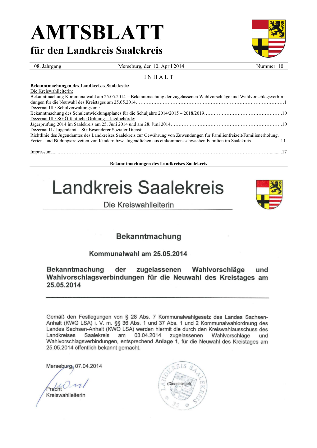 AMTSBLATT Für Den Landkreis Saalekreis