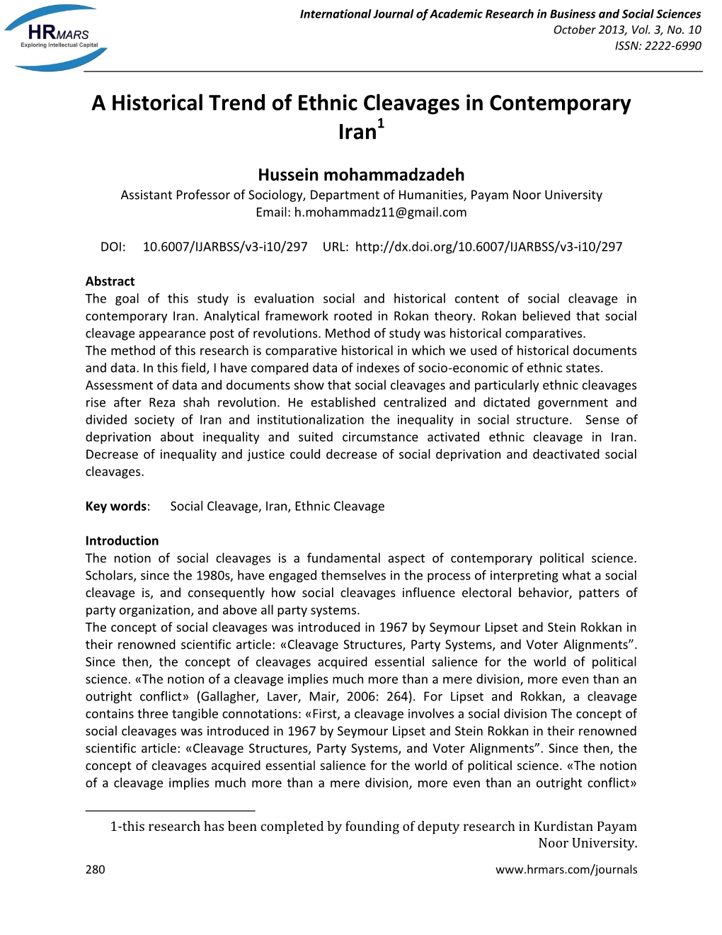 A Historical Trend of Ethnic Cleavages in Contemporary Iran1