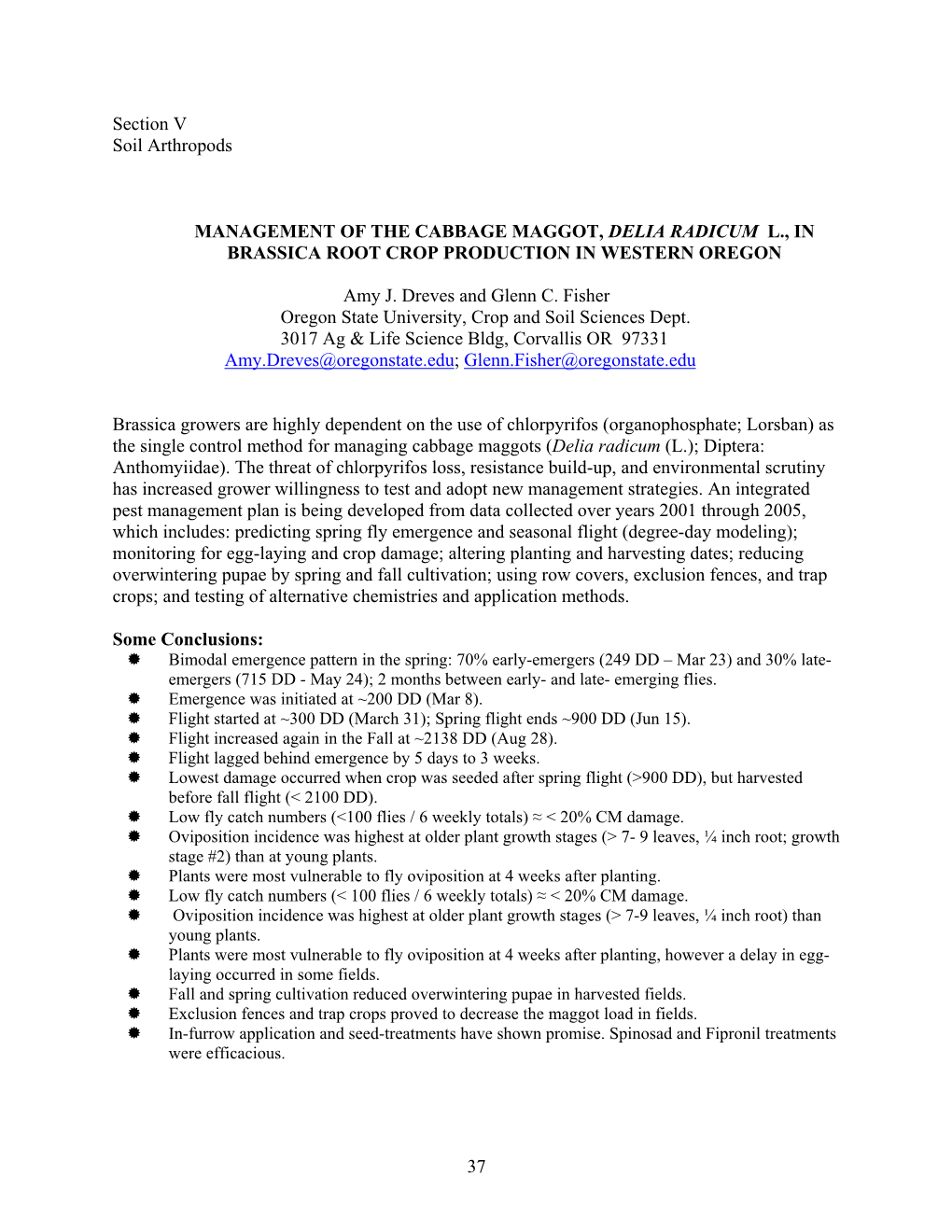 37 Section V Soil Arthropods MANAGEMENT of the CABBAGE