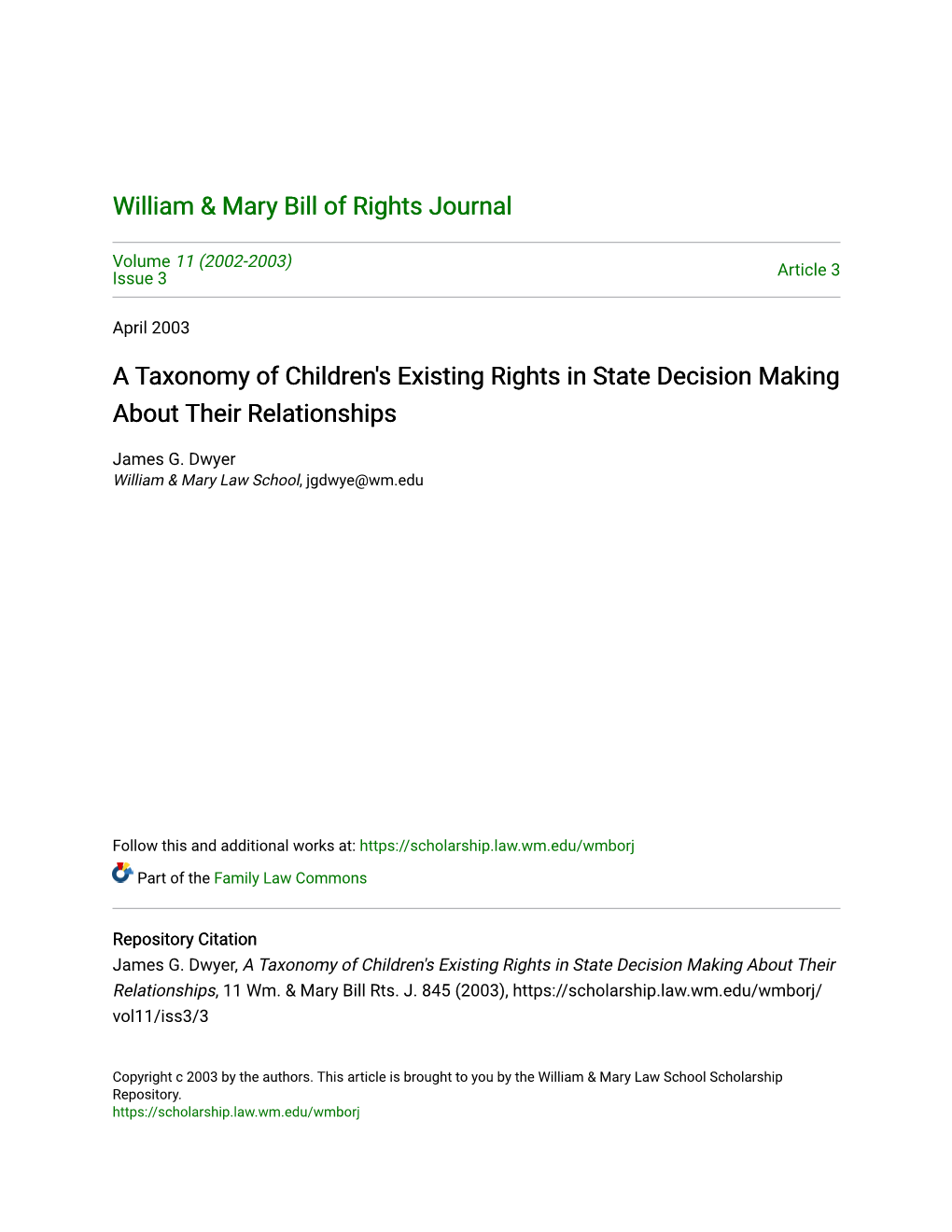 A Taxonomy of Children's Existing Rights in State Decision Making About Their Relationships