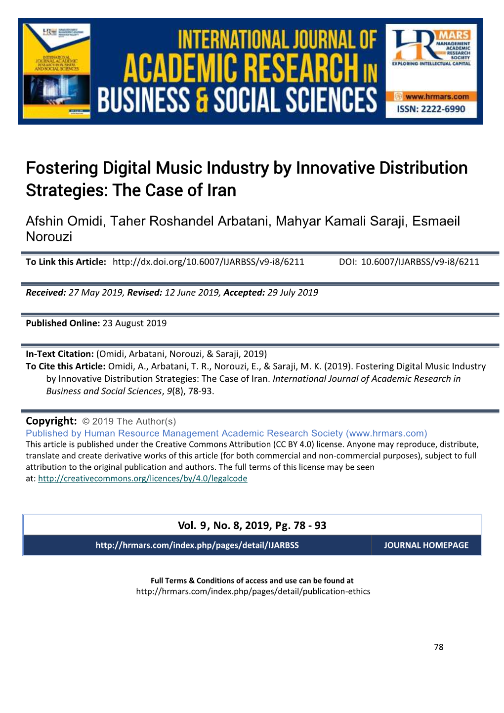 Fostering Digital Music Industry by Innovative Distribution Strategies: the Case of Iran