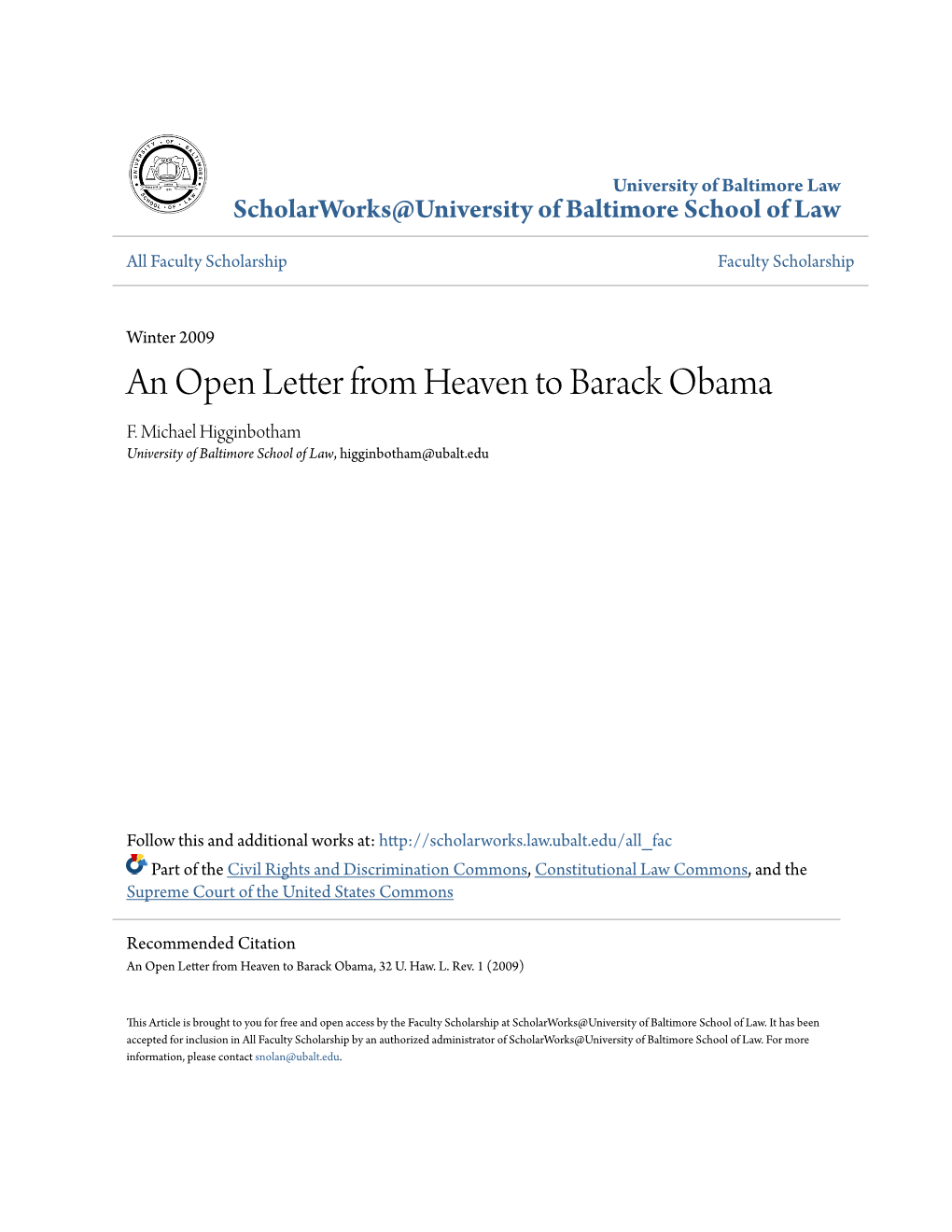 An Open Letter from Heaven to Barack Obama F