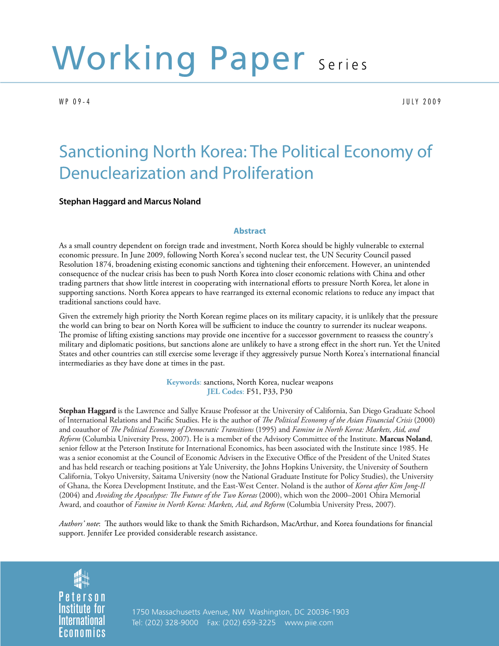 Sanctioning North Korea: the Political Economy of Denuclearization and Proliferation