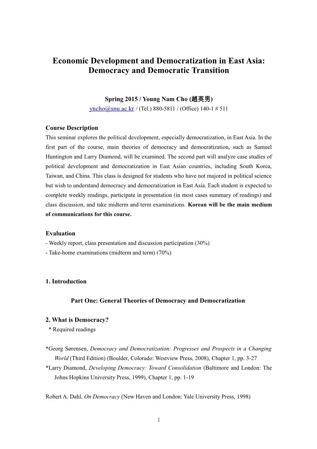 Economic Development and Democratization in East Asia