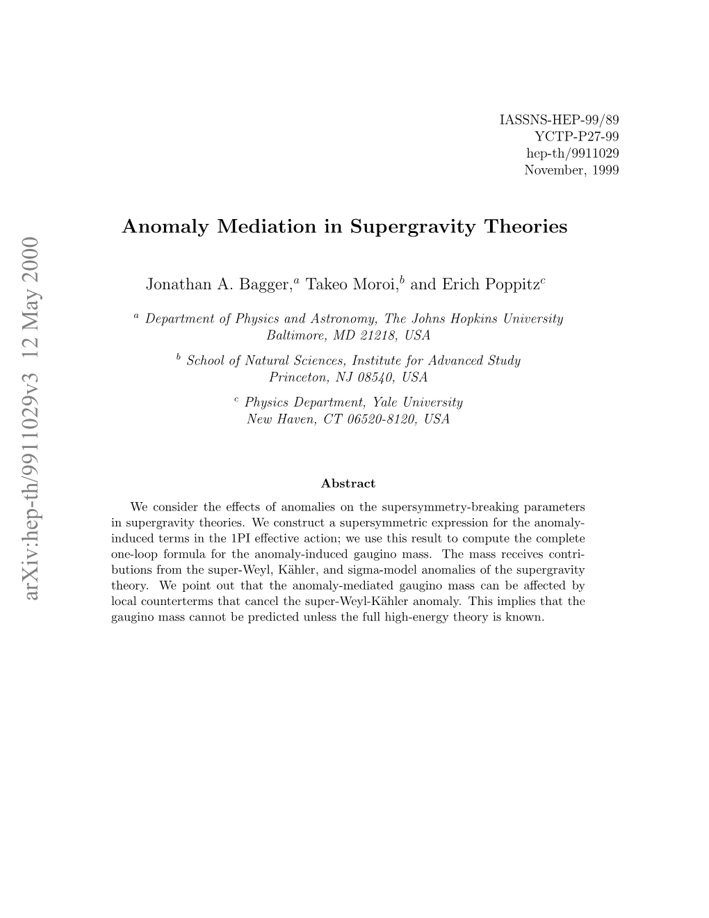 Anomaly Mediation in Supergravity Theories