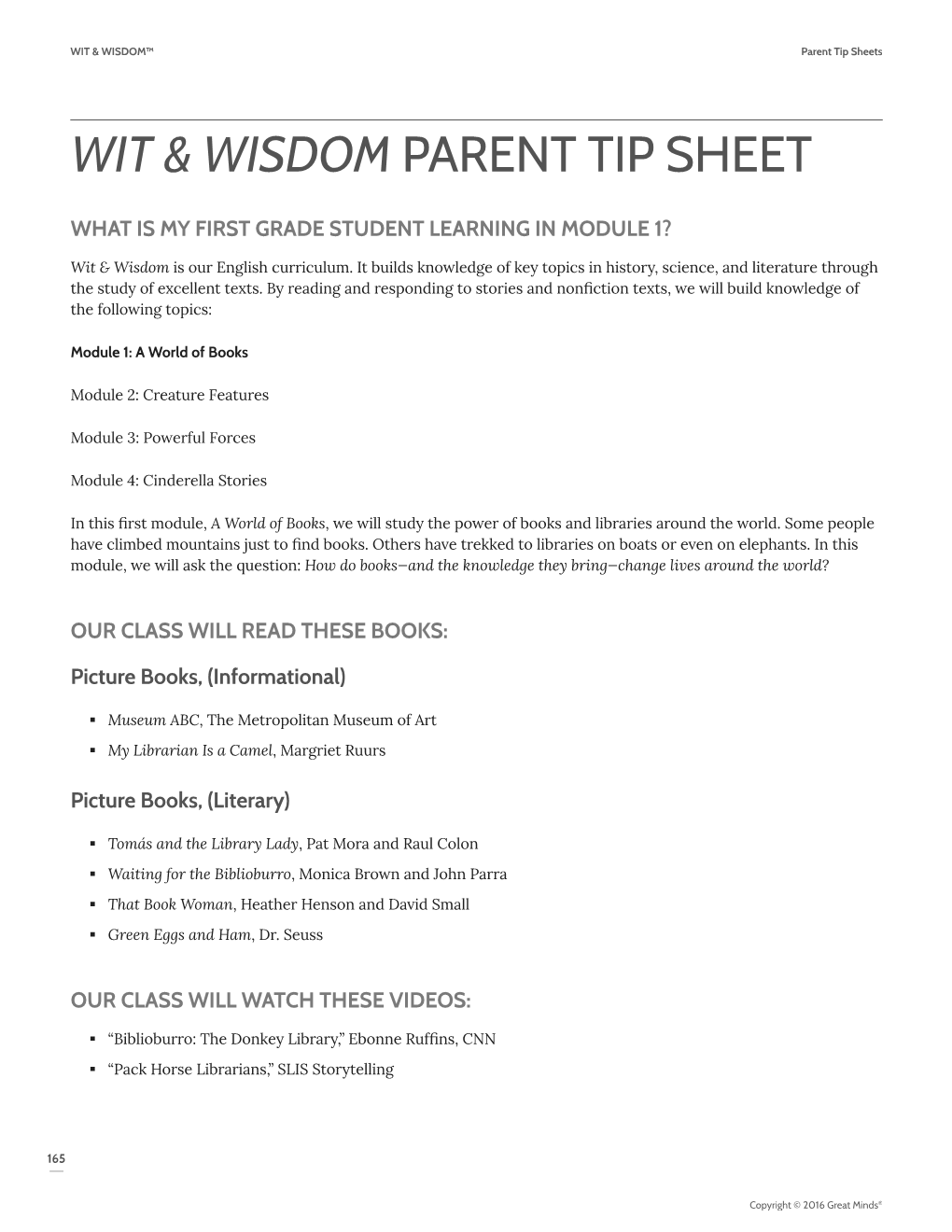 Wit & Wisdom Parent Tip Sheet