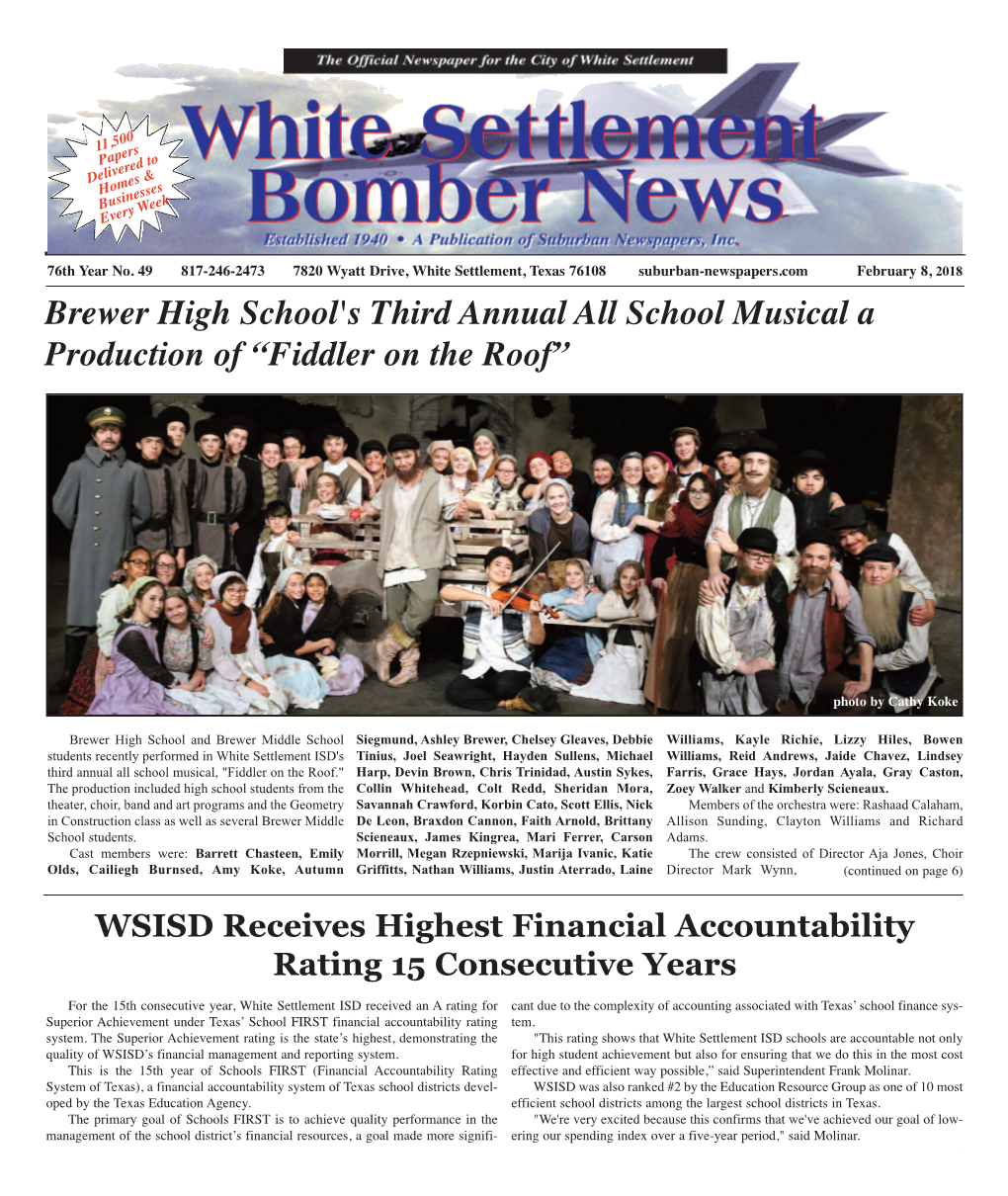 Brewer High School's Third Annual All School Musical a Production of “Fiddler on the Roof”