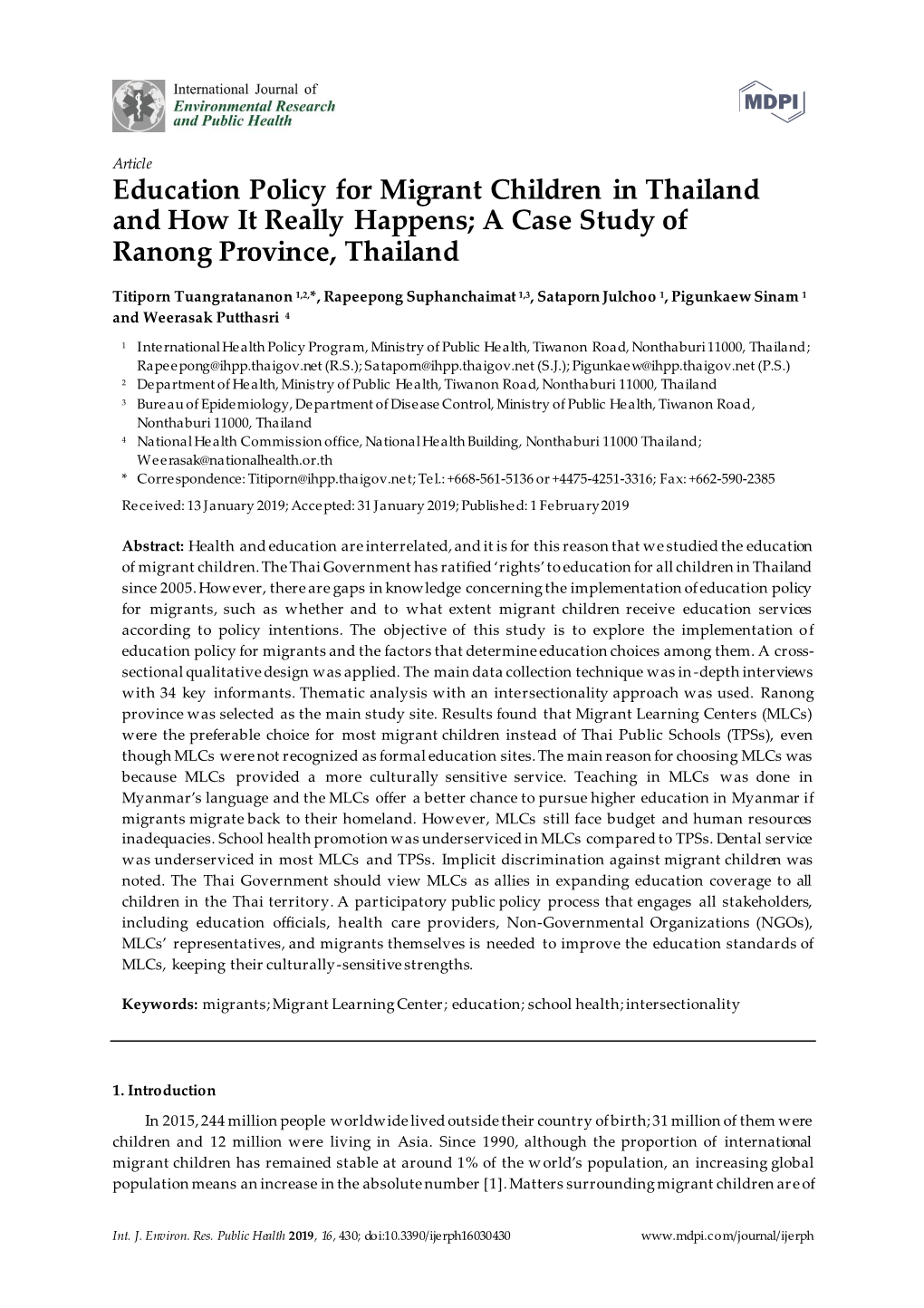 Education Policy for Migrant Children in Thailand and How It Really Happens; a Case Study of Ranong Province, Thailand