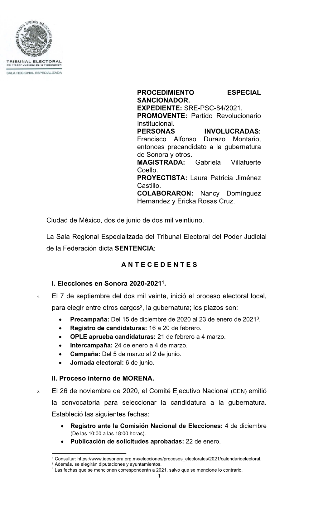 SRE-PSC-84/2021. PROMOVENTE: Partido Revolucionario Institucional