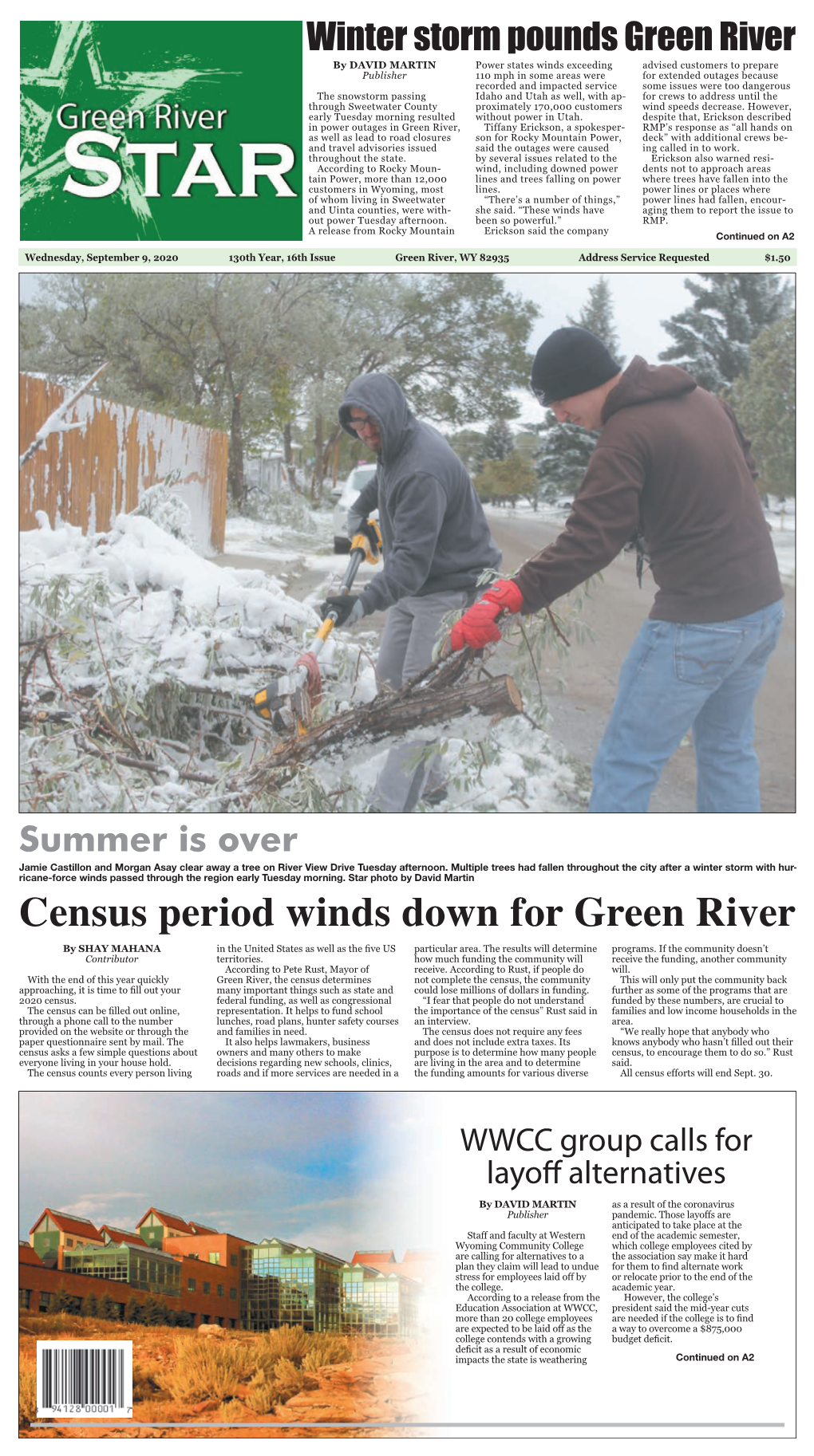 Census Period Winds Down for Green River by SH� � � � H� � � I� the ��Ite� �Tates As Well As the Fi �E �� Particular Area