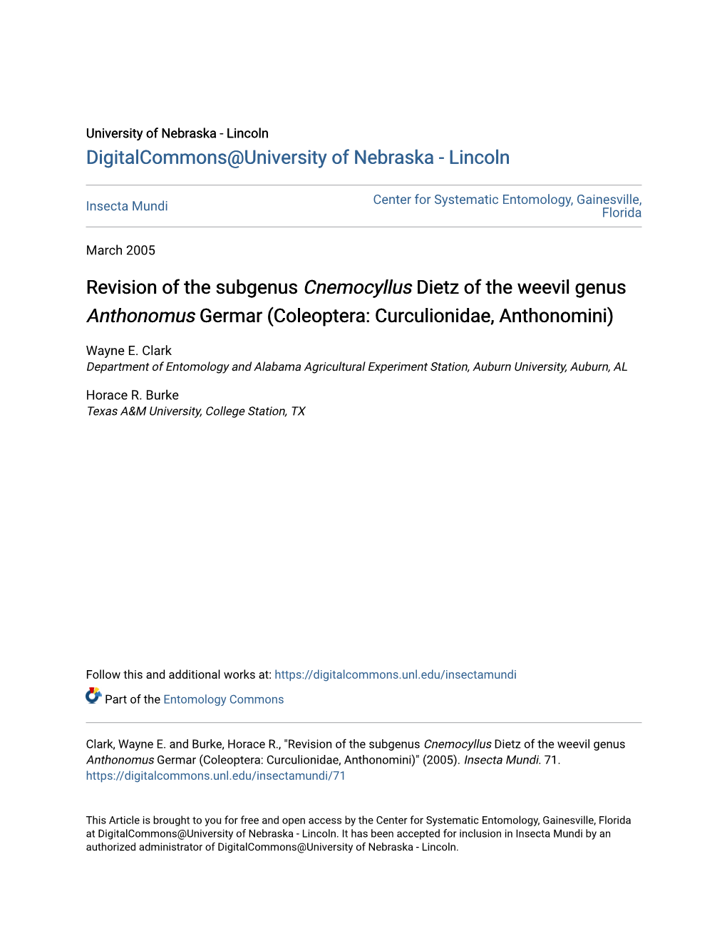 Revision of the Subgenus Cnemocyllus Dietz of the Weevil Genus Anthonomus Germar (Coleoptera: Curculionidae, Anthonomini)